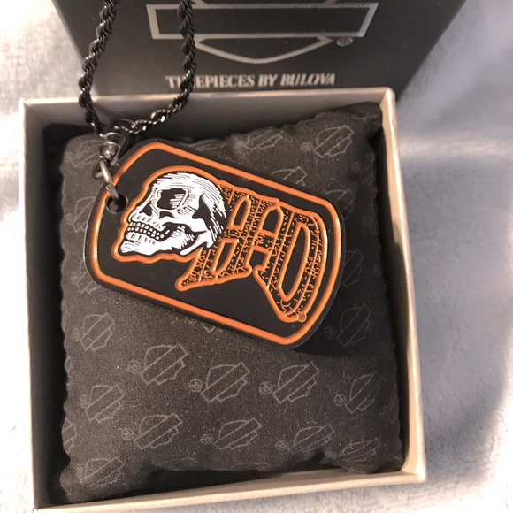 It NWOT Harley-Davidson Skull & H-D 2 Sided Dog Tag Pendant & Chain